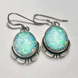 Navajo Sterling and Lab Fire Opal drop earrings